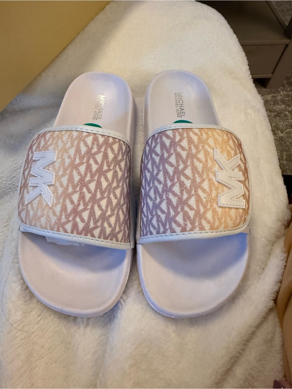 MICHAEL Michael Kors Girls' Pink Logo Slide Sandals with White Trim